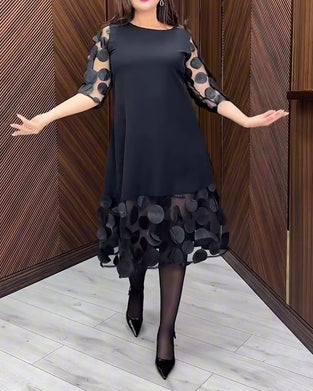 Kjole Mesh Stitching Modne Rund Hals