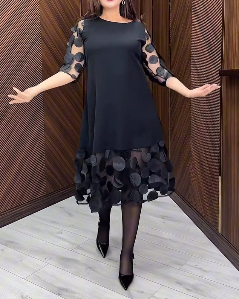 Kjole Mesh Stitching Modne Rund Hals