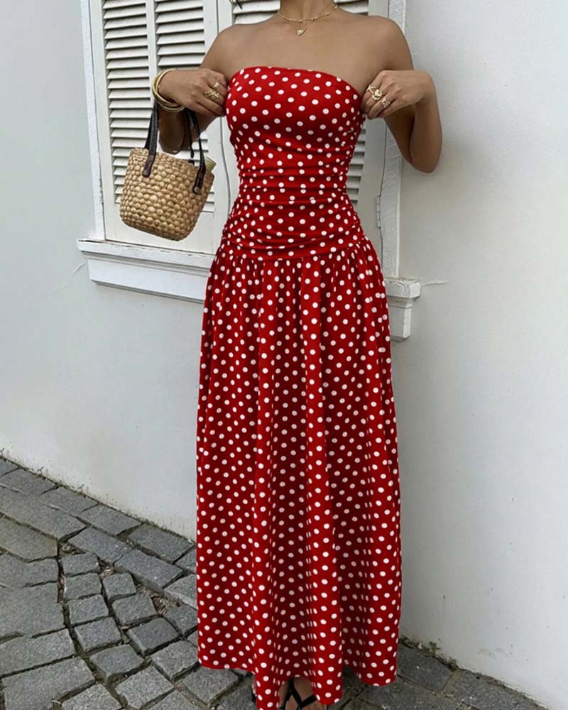 Kjole Prikket Bandeau A-Formet Lang