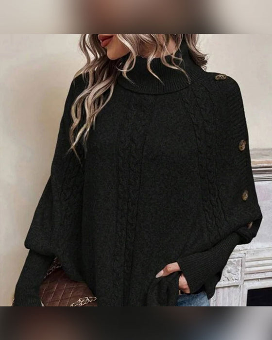 Pullover Turtleneck Uregelmæssig Flet Knap