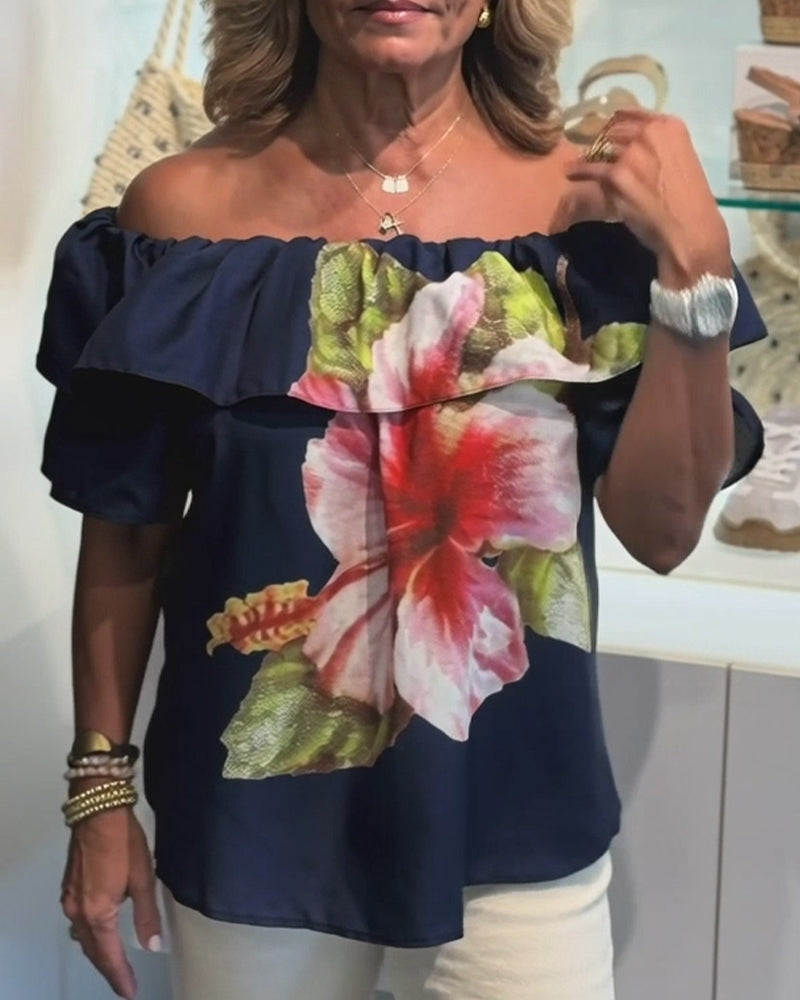 Bluse Blomstetryk Off Shoulder