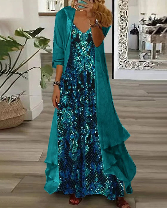 Set V-Hals Tryk Uregelmæssig Cardigan