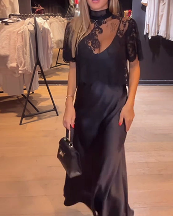 Sæt Blonde Og Meshbluse Med Draperet Slipkjole