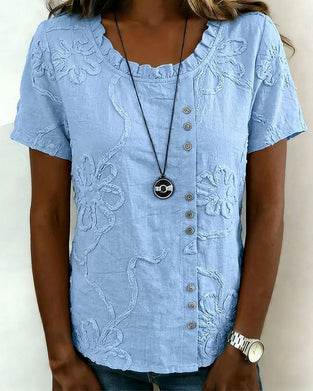 Bluse Tekstureret Blomstret Sideknap