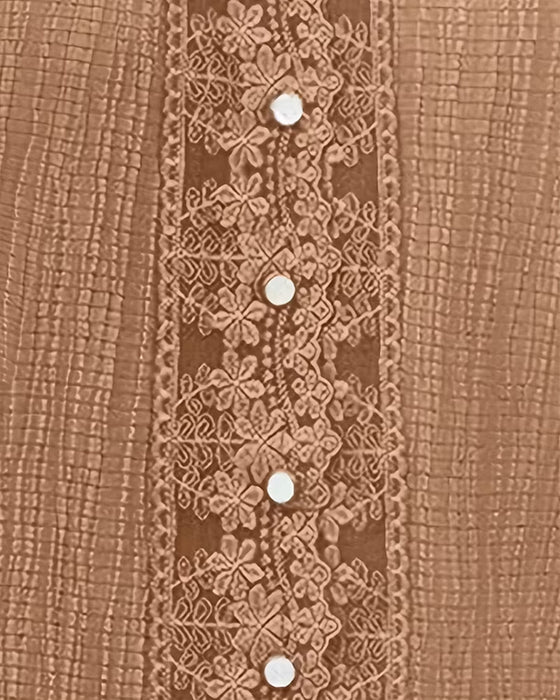 Bluse Blonde Patchwork V-Hals Puf Ærme