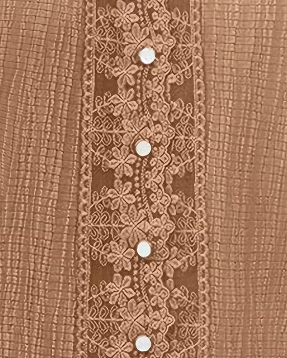 Bluse Blonde Patchwork V-Hals Puf Ærme