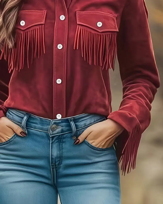 Skjorte Med Lapel Krage, Franslomme Detalj Og Moderne Klipning