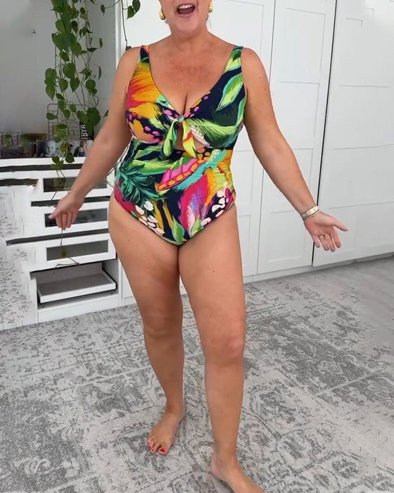 Én-delt Badedragt Bladprint