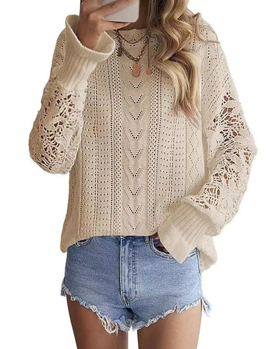 Pullover Enfarvet Rund Hals