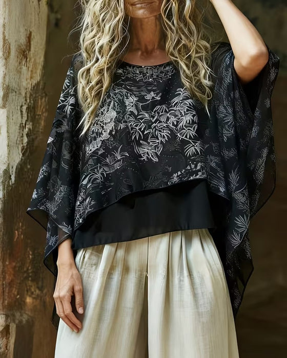 Bluse Botanisk Print Flagermusærme