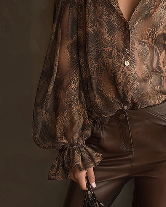 Bluse Moderne Flounce Ærme Trykt