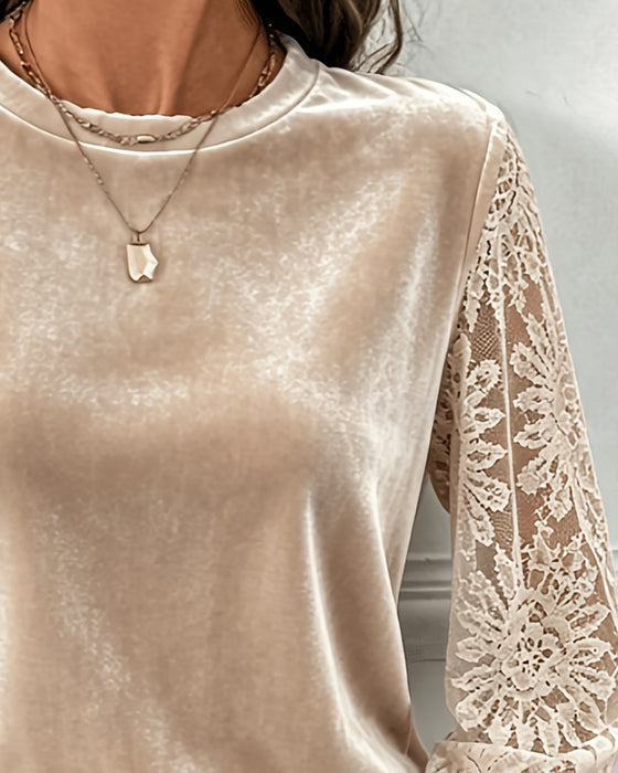 Bluse Rundhalset Blonder Knap Ensfarvet