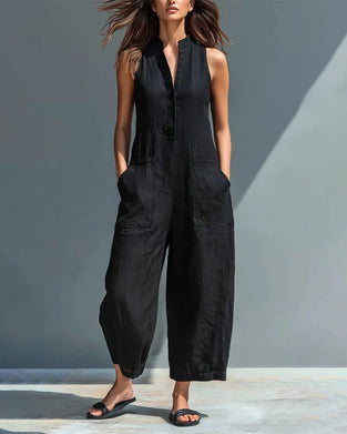 Jumpsuit Ærmeløs Stående Krave Lomme
