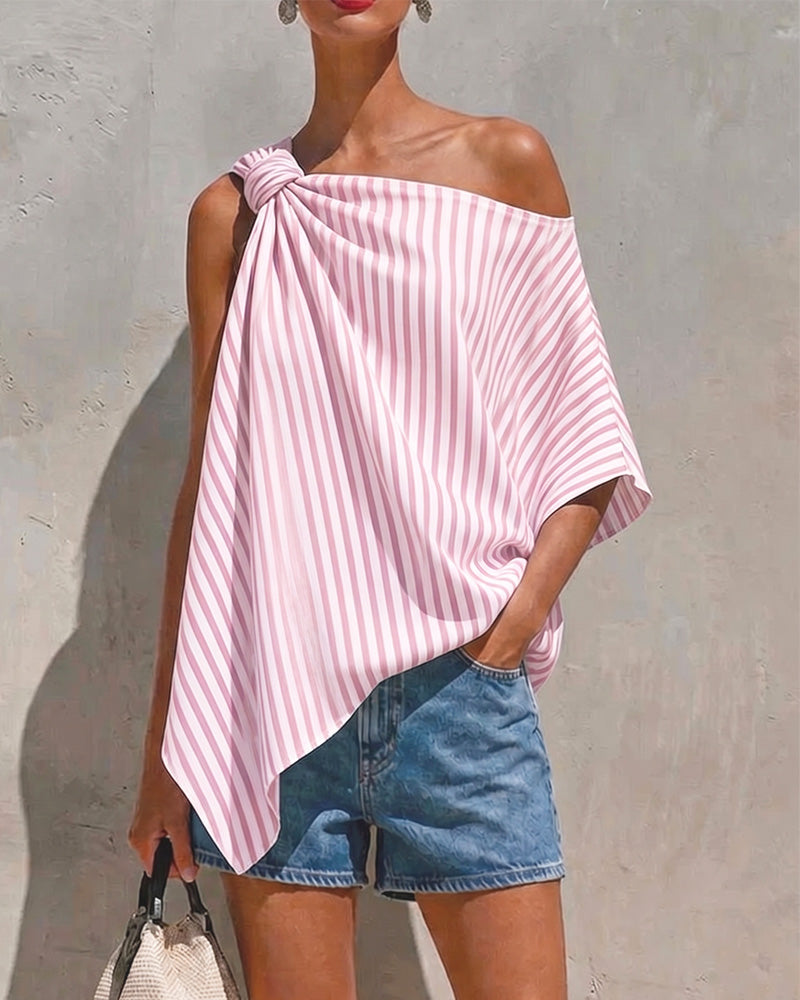 Bluse Stribet Løs Asymmetrisk Design