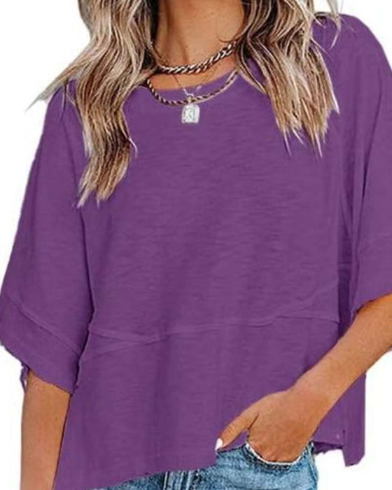 T-Shirt Panel Ensfarvet Udvidet Ærme
