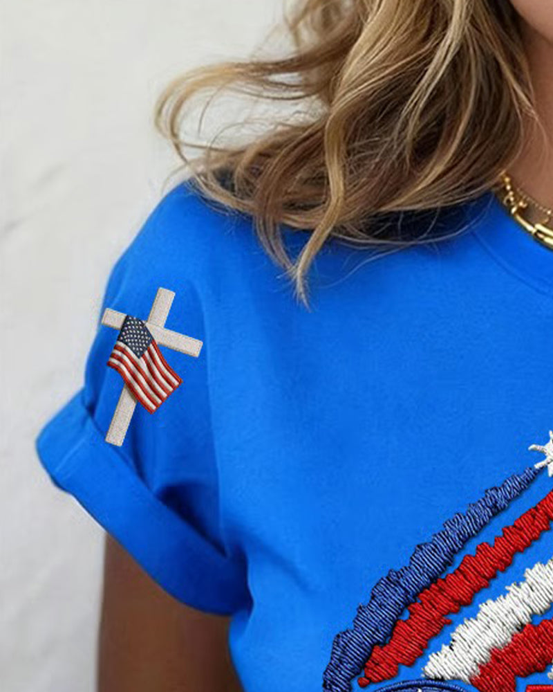 T-Shirt Flag Fly Print Kort Ærme