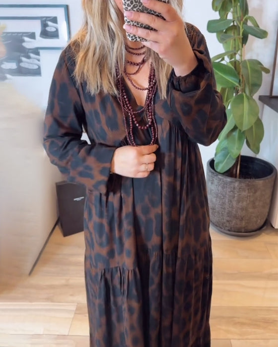 Kjole V-Udskæring Leopardprint Mode Maxi