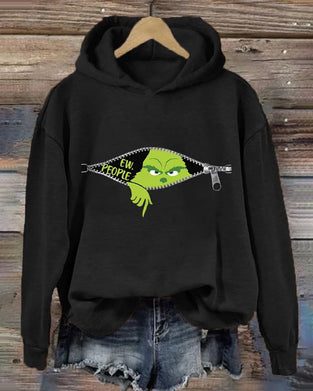 Ensfarvet hættetrøje med lange ærmer