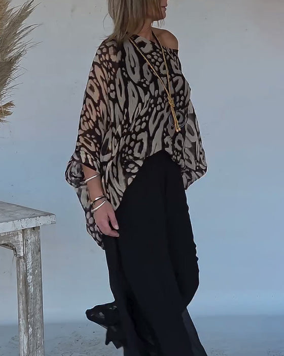 Langærmet Bluse Med Uregelmæssigt Flagermustryk