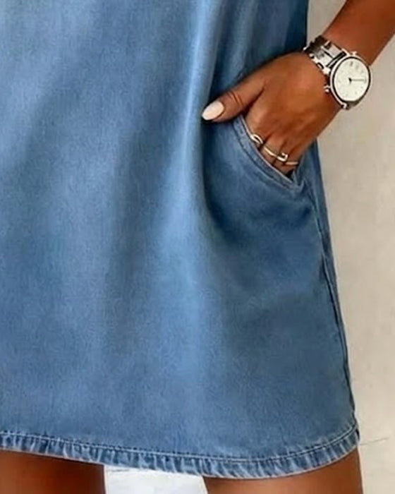 Kjole Denim V-hals Kortærmet Shift