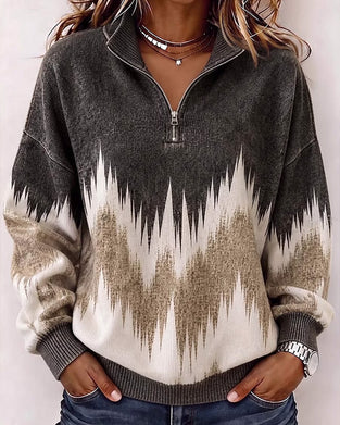 Sweatshirt Krave Lynlås Farveblok Løs Pasform