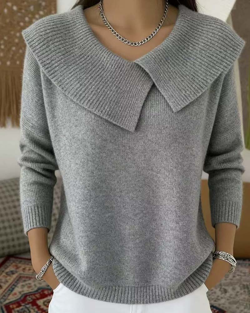 Sweater Revers Enfarvet Langærmet