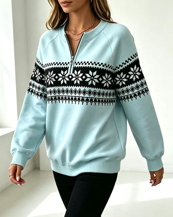 Sweatshirt Snefnug Trykt Halv-Zip