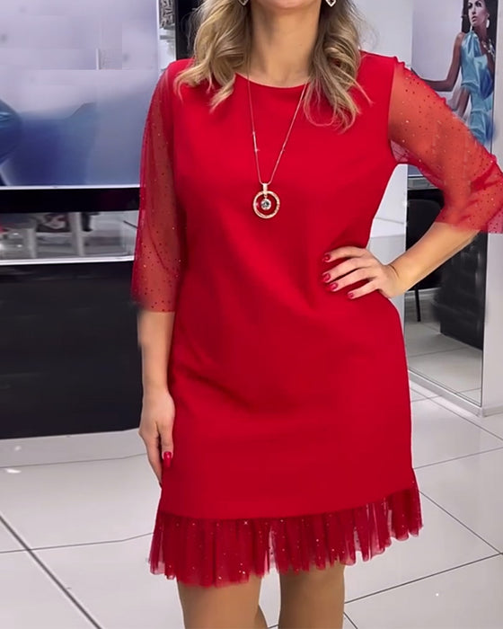 Kjole ensfarvede mesh-syninger pailletter