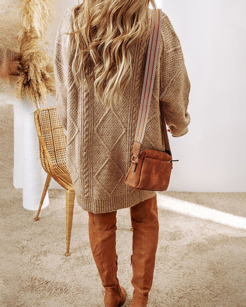 Strikkjole afslappet rund hals ensfarvet