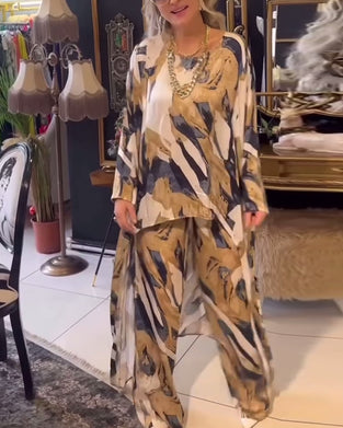 Elegant todelt sæt | Top og bukser med print