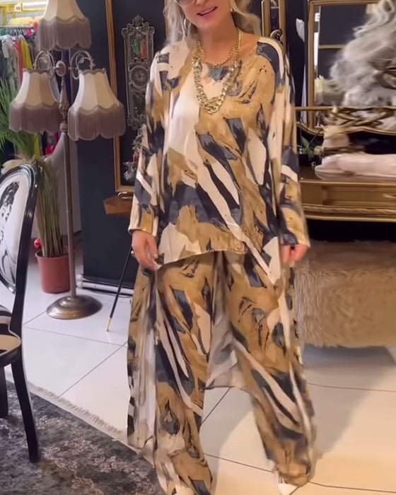 Elegant todelt sæt | Top og bukser med print