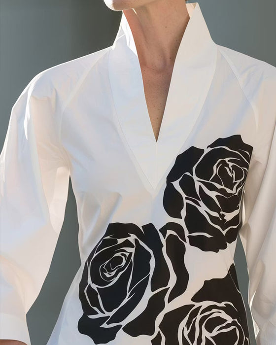 Bluse V-Hals Blomstret Tryk