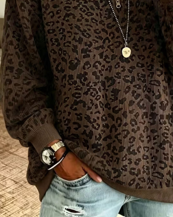 Sweatshirt Halv Lynlås Leopard Pullover