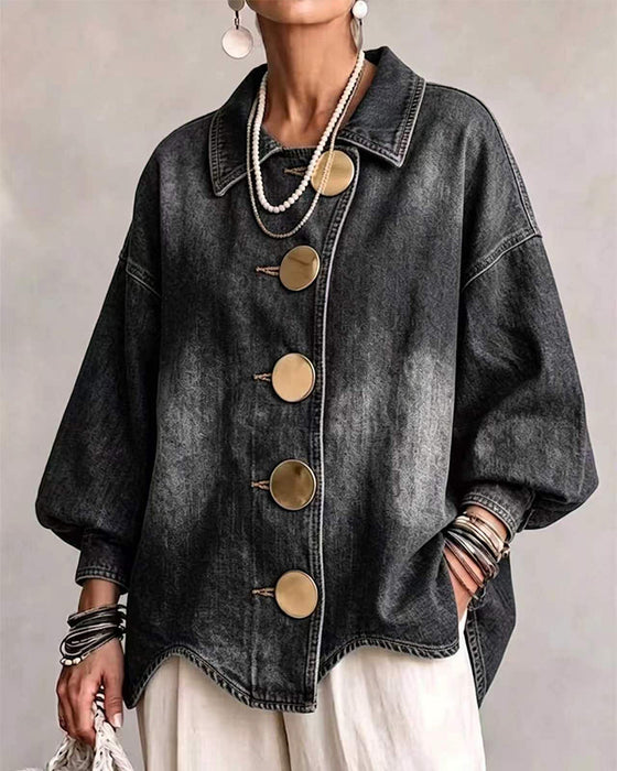 Frakke Stor Metallknap Vasket Denim