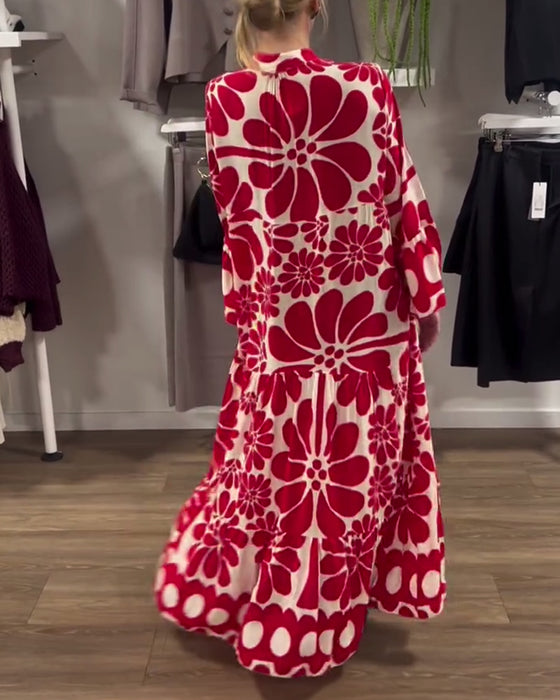 Kjole V-Hals Løs Plus Size Blomsterprint