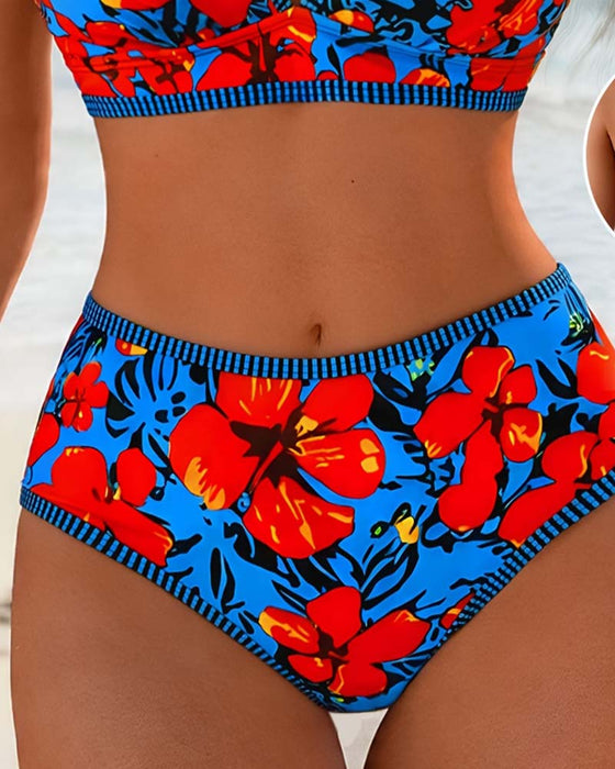Bikini Blomstret Dyb-V Høj-Talje