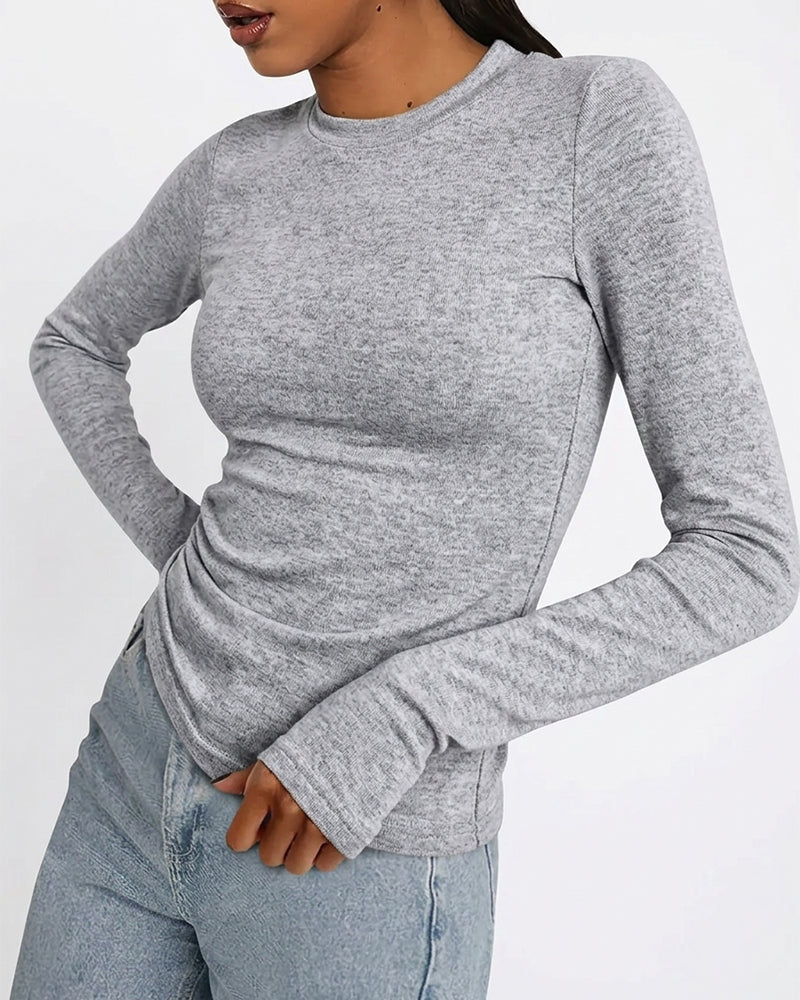 T-Shirt Rund Hals Slim Fit Lang Ærme Solid