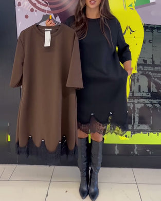 Kjole Elegant Knipling Splejset Rund Hals