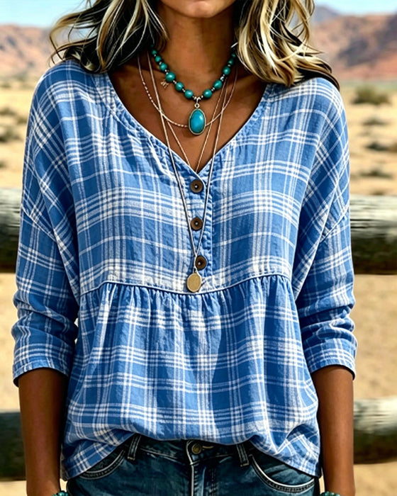 Bluse Vintage ternet V-Hals
