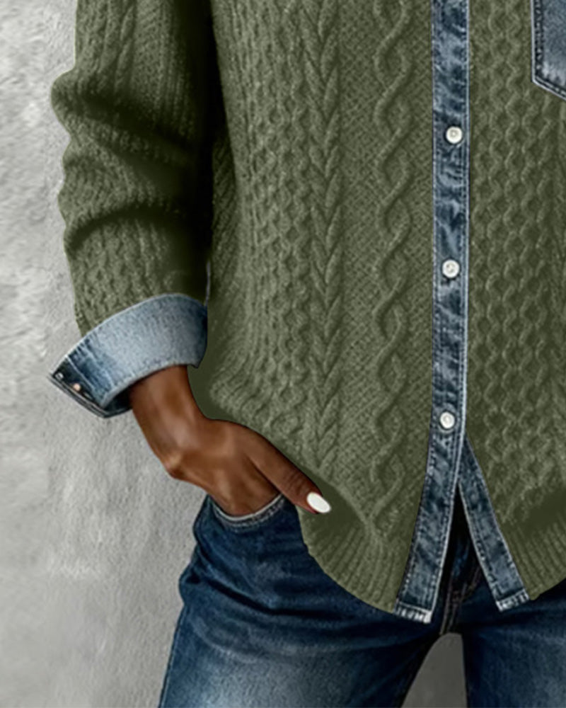 Langærmet Skjorte Med Denim-Lappearbejde