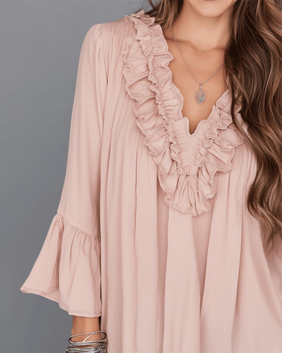 Bluse Elegant V-Hals Rynke