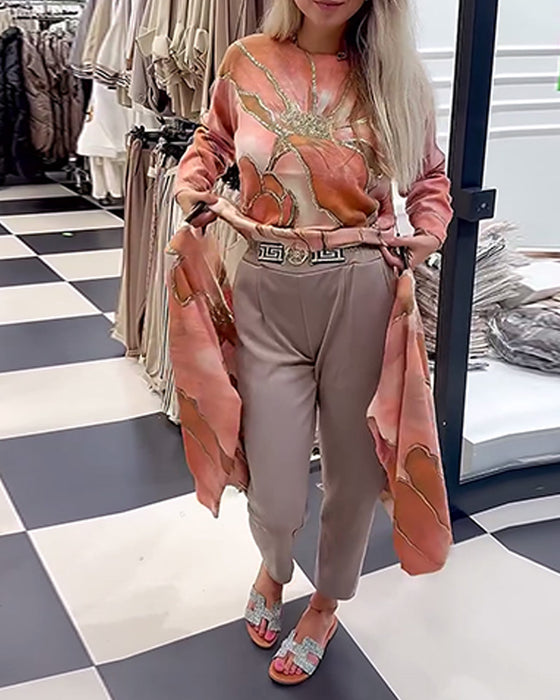 Rund Hals Printet Løs Sweater