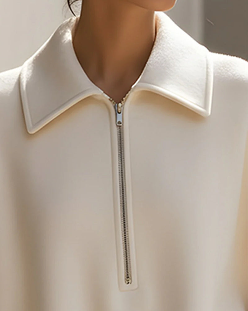 Half-zip Sweatshirt med Lanterneærmer og Reverskrave