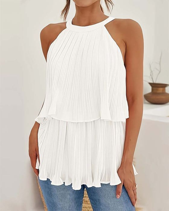 Tank Top Halter Ærmeløs Dobbelt Lag Krympet