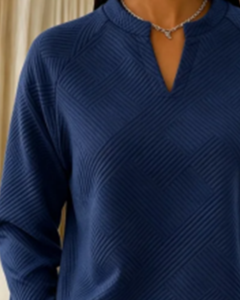 Sweatshirt V-Hals Stribet Raglan Ensfarvet