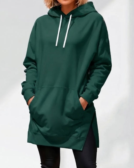 Hættetrøje Ensfarvet Loose Fit Snøre