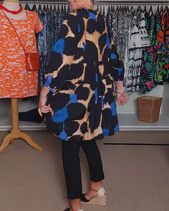 Langærmet bluse med V-hals og print