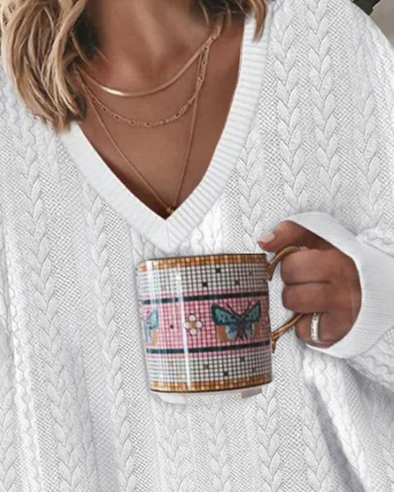 Sweatshirt V-Hals Løs Jacquard