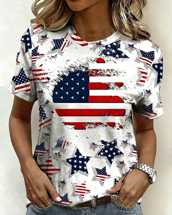 T-Shirts Distressed Flag Fuld Tryk Kortærmet