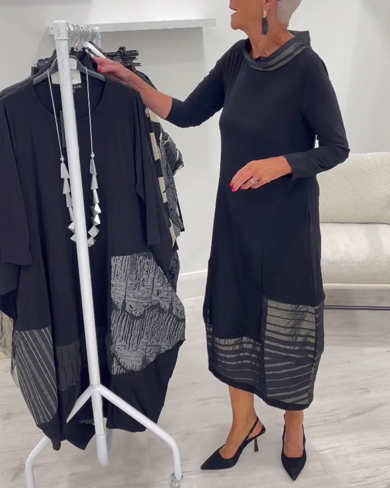 Moderne Ensfarvet Kjole Med Indsatser